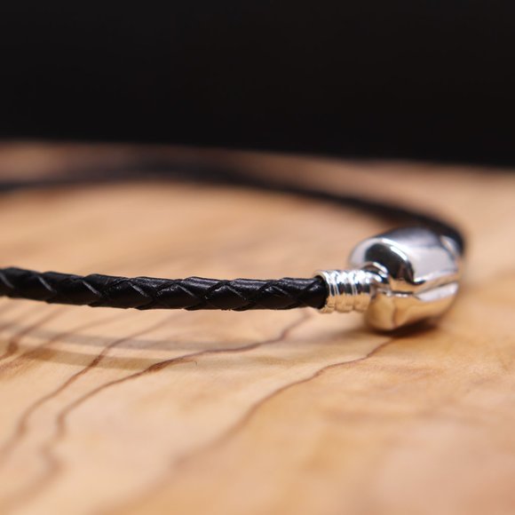 Black Leather Bracelet with Sterling Silver Barrel Clasp - BRAND NEW - Picture 4 of 7